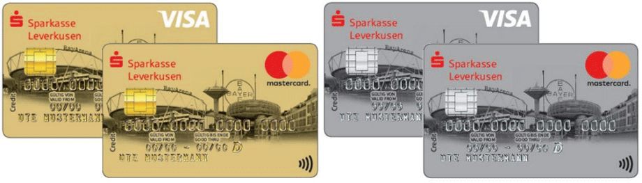 Kreditkarten im Leverkusen-Design als Mastercard oder Visa